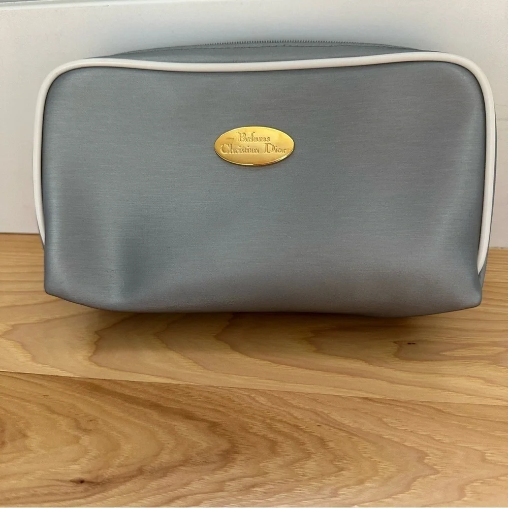 CHRISTIAN DIOR Parfums Perfume Cosmetic Makeup Bag Small Silver Gold Tone